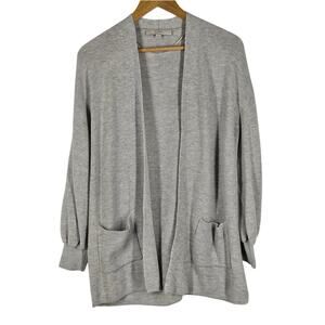 LOFT WOMEN'S HEATHER GRAY CARDIGAN SWEATER – SIZE XXS – OPEN FRONT COZY ELEGANCE